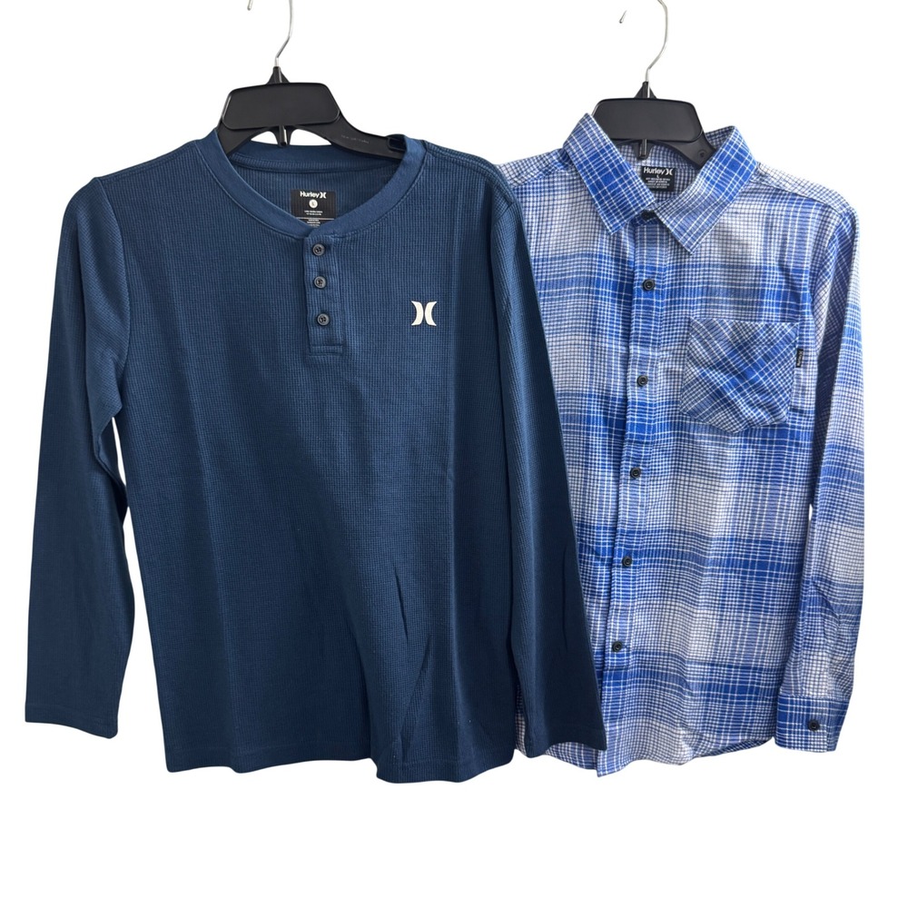 NWT! Bundle of 2 Hurley Boys Flannel and Waffle Knit Shirt Large 12-13 Yrs - Picture 1 of 13